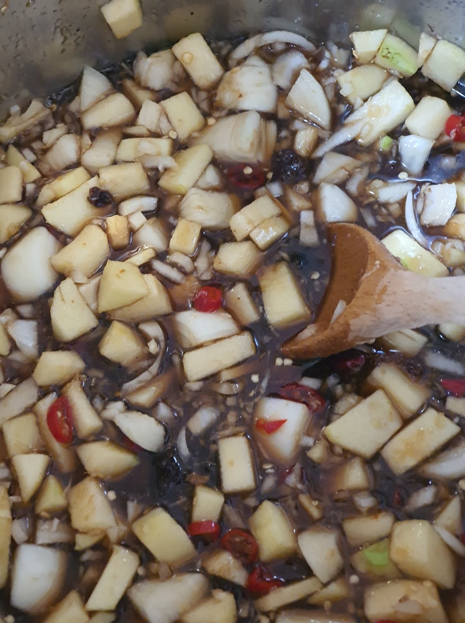 Image of all the ingredients chopped and mixed together in the cooking pot